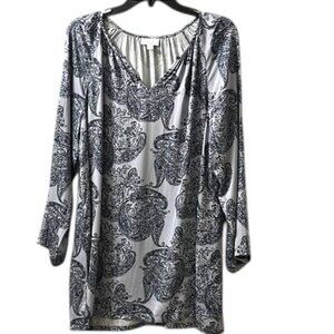 J. Jill Silky Blue Paisley Printed Long Sleeve Tunic Peasant Top NWOT Medium